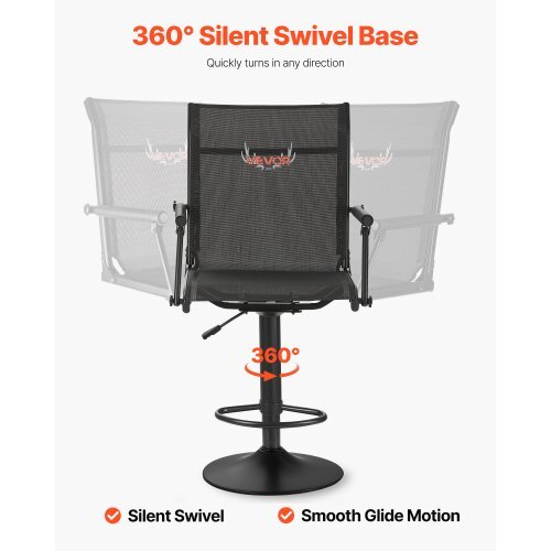 Hunting Chair, 360? Silent Swivel, Lightweight Blind Chair, Heavy-Duty Steel Frame Ground Stool Seat, with Padded Armrests, Height Adjustable, 300 Lbs Capacity, for Outdoor Fishing, Camping