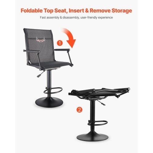 Hunting Chair, 360? Silent Swivel, Lightweight Blind Chair, Heavy-Duty Steel Frame Ground Stool Seat, with Padded Armrests, Height Adjustable, 300 Lbs Capacity, for Outdoor Fishing, Camping