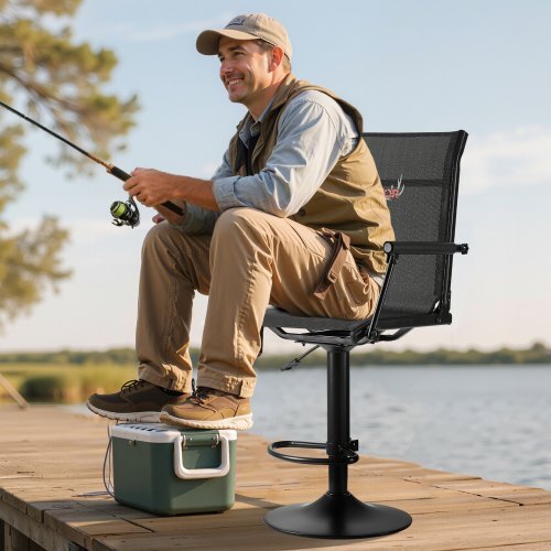 Hunting Chair, 360? Silent Swivel, Lightweight Blind Chair, Heavy-Duty Steel Frame Ground Stool Seat, with Padded Armrests, Height Adjustable, 300 Lbs Capacity, for Outdoor Fishing, Camping