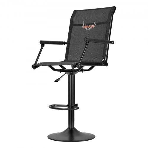 Hunting Chair, 360? Silent Swivel, Lightweight Blind Chair, Heavy-Duty Steel Frame Ground Stool Seat, with Padded Armrests, Height Adjustable, 300 Lbs Capacity, for Outdoor Fishing, Camping