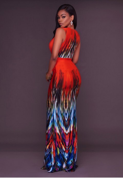Ombre Multi-Color Print Maxi Dress