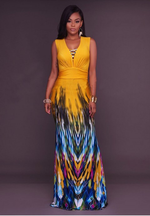 Ombre Multi-Color Print Maxi Dress