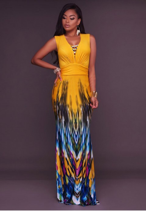 Ombre Multi-Color Print Maxi Dress