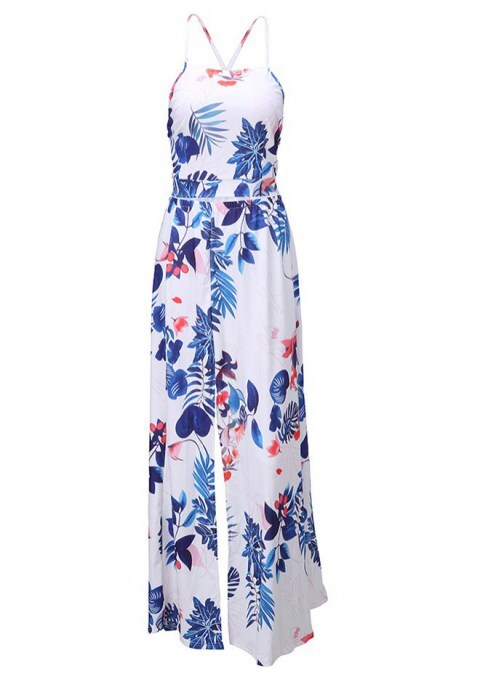 Flowers Print Cross Back Side Slit Maxi Dress