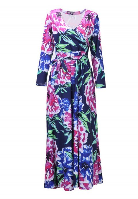Floral Print Tie Waist Maxi Dress