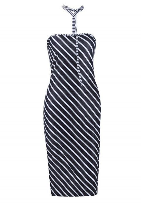 Neck Belt Stripe Sexy Dress