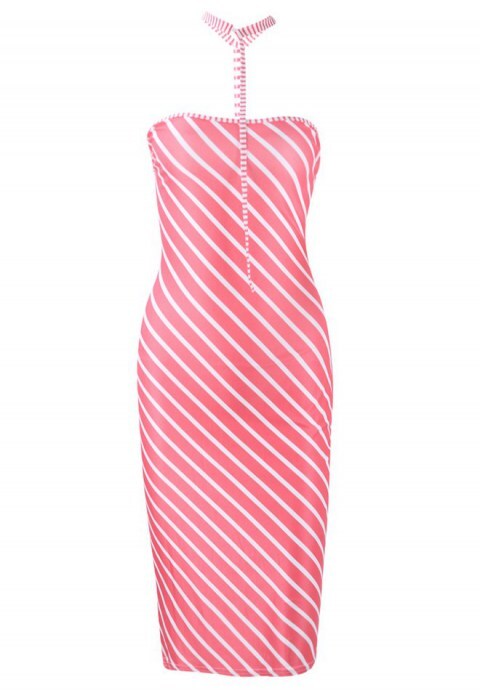Neck Belt Stripe Sexy Dress