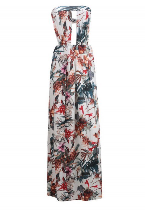 Printed High Slit Legs Bodysuit Maxi Dress