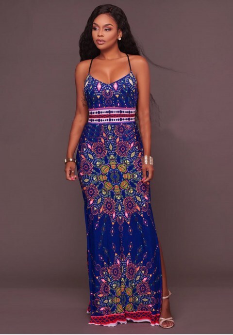 Kuwait Multi-Color Aztec Print Maxi Dress