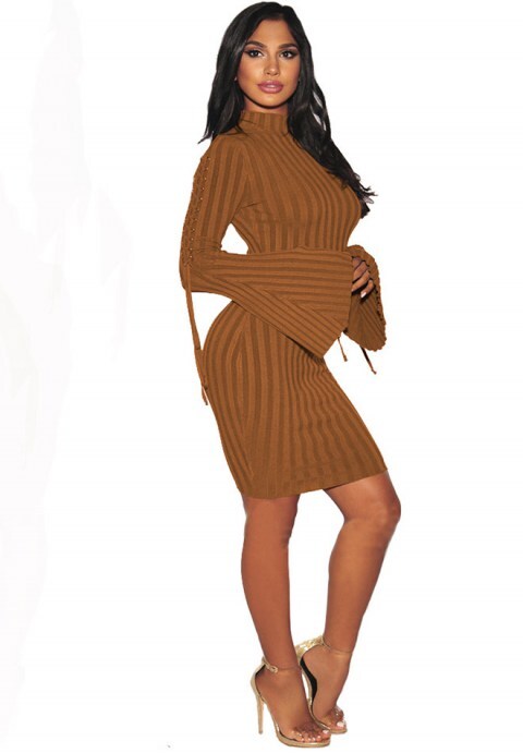Solid Color Long Sleeve Bodycon Dress