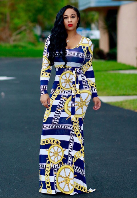 Women's Print  Bodycon Long Sleeve Party Dress