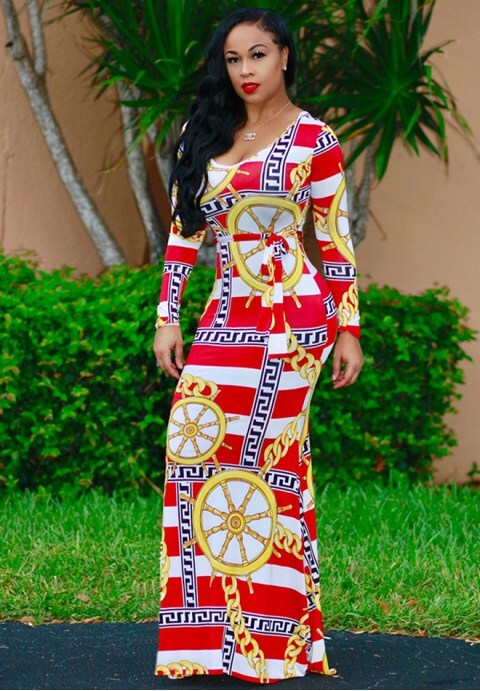Women's Print  Bodycon Long Sleeve Party Dress
