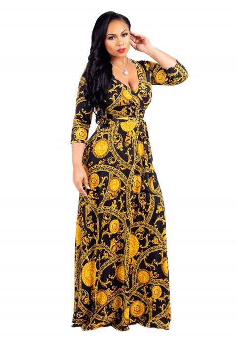Sexy V-neck Printing Long Dress