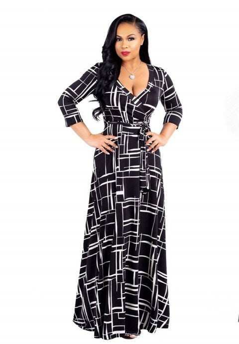 Sexy V-neck Printing Long Dress