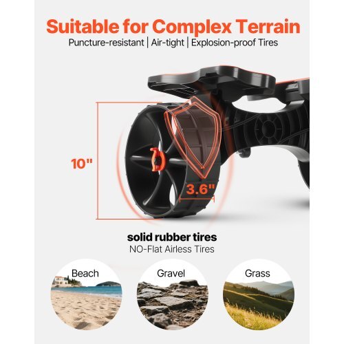 Kayak Cart, 300 lbs Load Capacity, Foldable Kayak Trolley with 10-inch Solid Rubber Tires & 1 Ratchet Strap, Paddle Board Trolley for Carrying Kayaks, Canoes, Paddleboards, Float Mats, Jon Boats