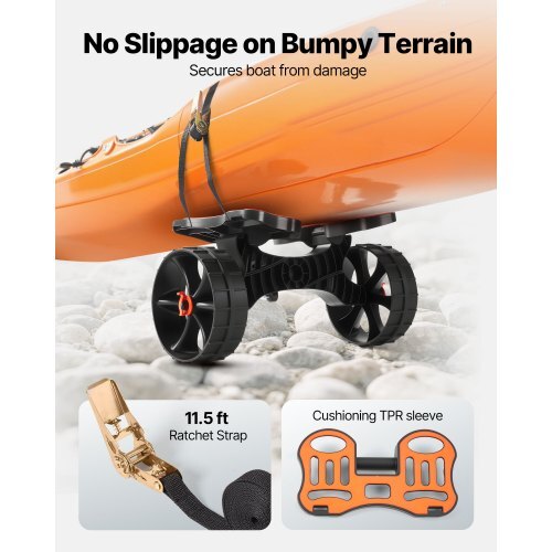 Kayak Cart, 300 lbs Load Capacity, Foldable Kayak Trolley with 10-inch Solid Rubber Tires & 1 Ratchet Strap, Paddle Board Trolley for Carrying Kayaks, Canoes, Paddleboards, Float Mats, Jon Boats