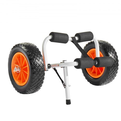 Kayak Cart, 200 lbs Load Capacity, Foldable Kayak Trolley with 10-inch Solid Rubber Tires & 1 Ratchet Strap, Paddle Board Trolley for Carrying Kayaks, Canoes, Paddleboards, Float Mats, Jon Boats