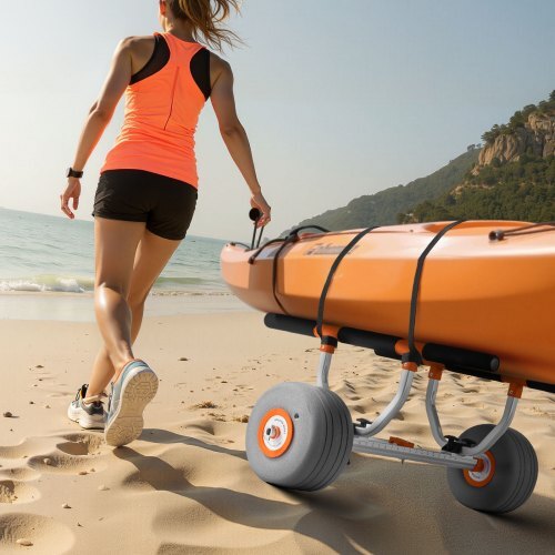 Kayak Cart, 350 lbs Load Capacity, Kayak Trolley with 12-inch Inflatable PU Tires & 2 Straps, Assembles & Disassembles Within Seconds, Paddle Board Trolley for Carrying Kayaks and Canoes