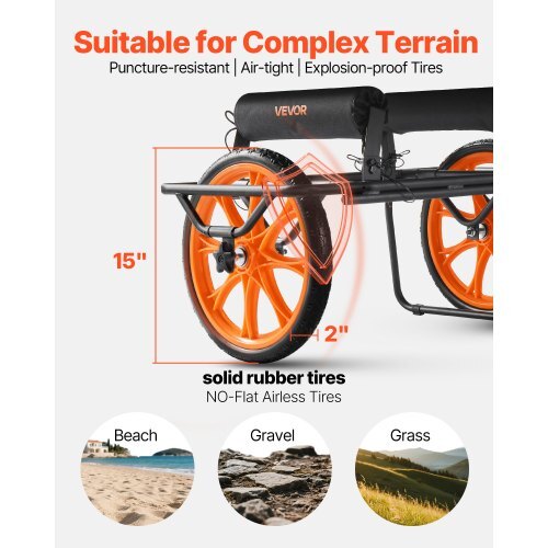 Kayak Cart, 330 lbs Load Capacity, Canoe Cart Dolly with 15-inch Solid Rubber Tires & Kickstand, Assembles & Disassembles Within Seconds, Paddle Board Trolley for Kayaks, Canoes, Paddleboards