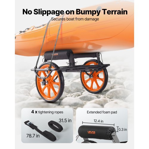 Kayak Cart, 330 lbs Load Capacity, Canoe Cart Dolly with 15-inch Solid Rubber Tires & Kickstand, Assembles & Disassembles Within Seconds, Paddle Board Trolley for Kayaks, Canoes, Paddleboards