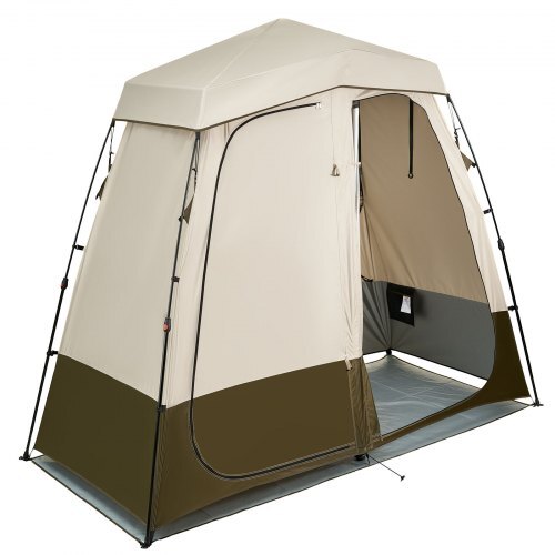 Camping Shower Tent, 2-Room Foldable Privacy Tent Changing Room with Ground Stakes, Ropes, Carry Bag, and Crossbar, 150D Oxford Fabric with Silver Coating, for Camping, Beach, and Fishing