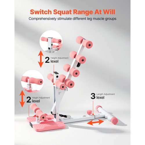 Deep Squat Machine, Adjustable Glutes Trainer Machine with 3 High-Strength Resistance Bands, Folding Core Leg and Glutes Exercise Trainer, Push Up Workout Equipment at Home Gym, Pink + White