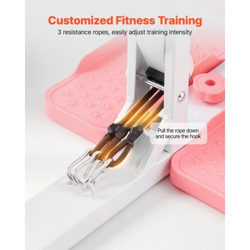 Deep Squat Machine, Adjustable Glutes Trainer Machine with 3 High-Strength Resistance Bands, Folding Core Leg and Glutes Exercise Trainer, Push Up Workout Equipment at Home Gym, Pink + White