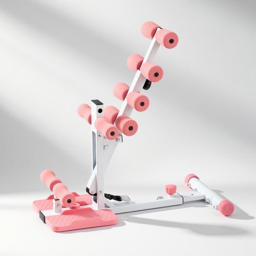 Deep Squat Machine, Adjustable Glutes Trainer Machine with 3 High-Strength Resistance Bands, Folding Core Leg and Glutes Exercise Trainer, Push Up Workout Equipment at Home Gym, Pink + White