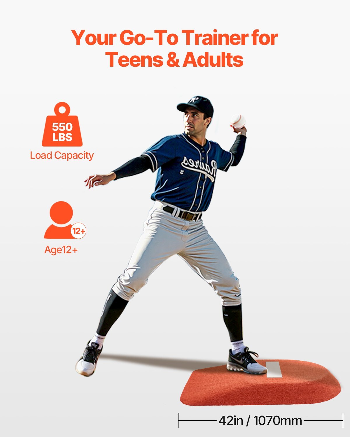Pitching Mound, Portable Baseball Game Mound, 42 in Indoor Outdoor Pitching Practice and Training Equipment, One-Piece Softball Pitching Aids with Antifade Turf and Pitching Rubber