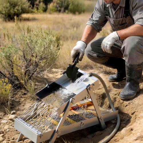 Highbanker Gold Panning Kit, 50" 3-in-1 Folding High Banker Gold Sluice Box, 26 PCS Portable Mining Equipment Prospecting Kit with Gold Pans, Classifier Screen, Magnet, Backpack, and Accessories