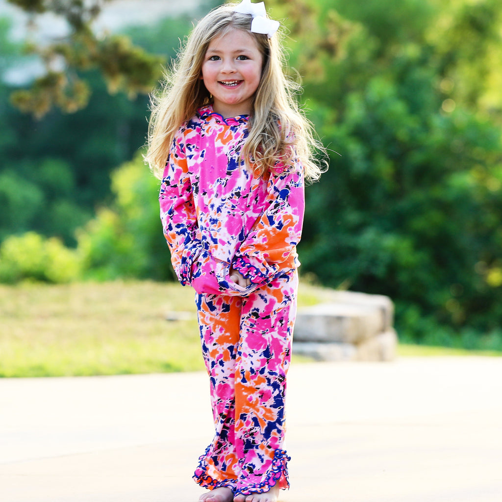 AnnLoren Girls Pink, Orange & Purple Tie Dye Ruffle Hoodie 2 Pc Fashion Track Suit-2