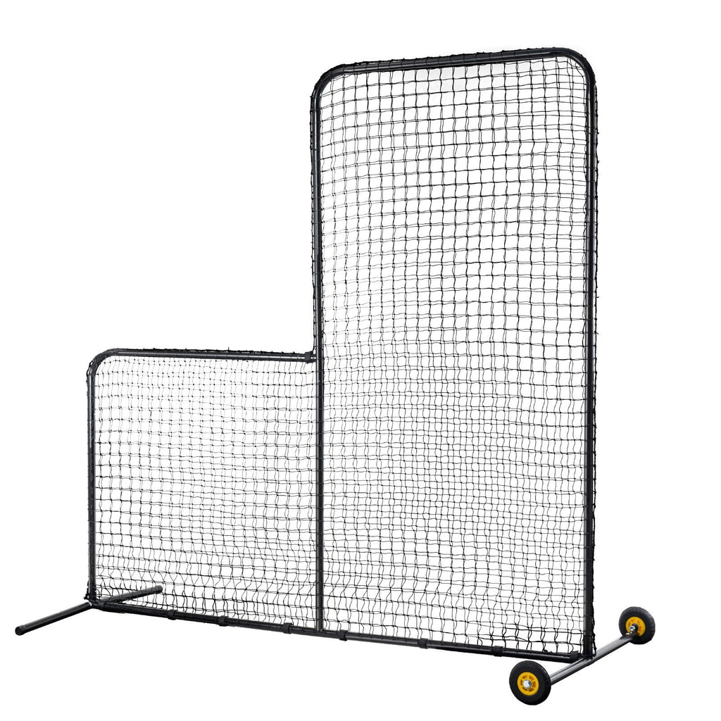 L Screen Baseball for Batting Cage, 7x7 ft Softball Safety Screen, Body Protector Portable Batting Screen with Carry Bag, Wheels, Ground Stakes, Heavy Duty Pitching Net for Pitchers Protection