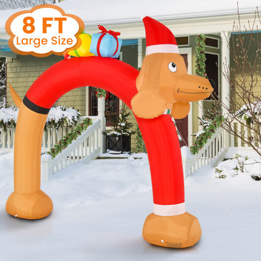 8 Feet Lighted Inflatable Christmas Dachshund Arch with Air Blower - Color: Multicolor - Size: 8 ft