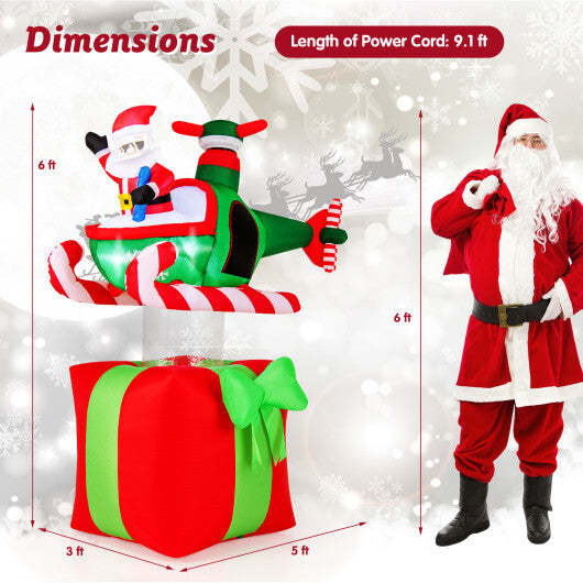 6 Feet Christmas Inflatables Blowup Santa Flying Airplane with with 3 LED Lights and Built-In Blower