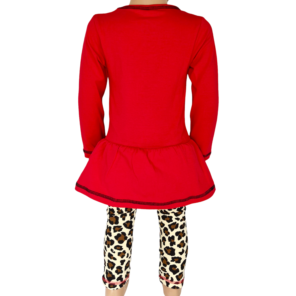 AnnLoren Girls Leopard Heart Holiday Dress Tunic & Leggings Set Outfit-3