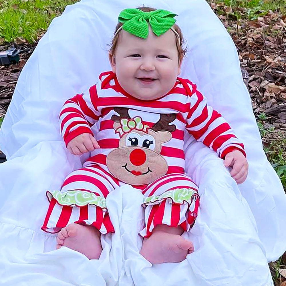 AnnLoren Baby Toddler Girls Boutique Christmas Reindeer Red Striped Romper-2