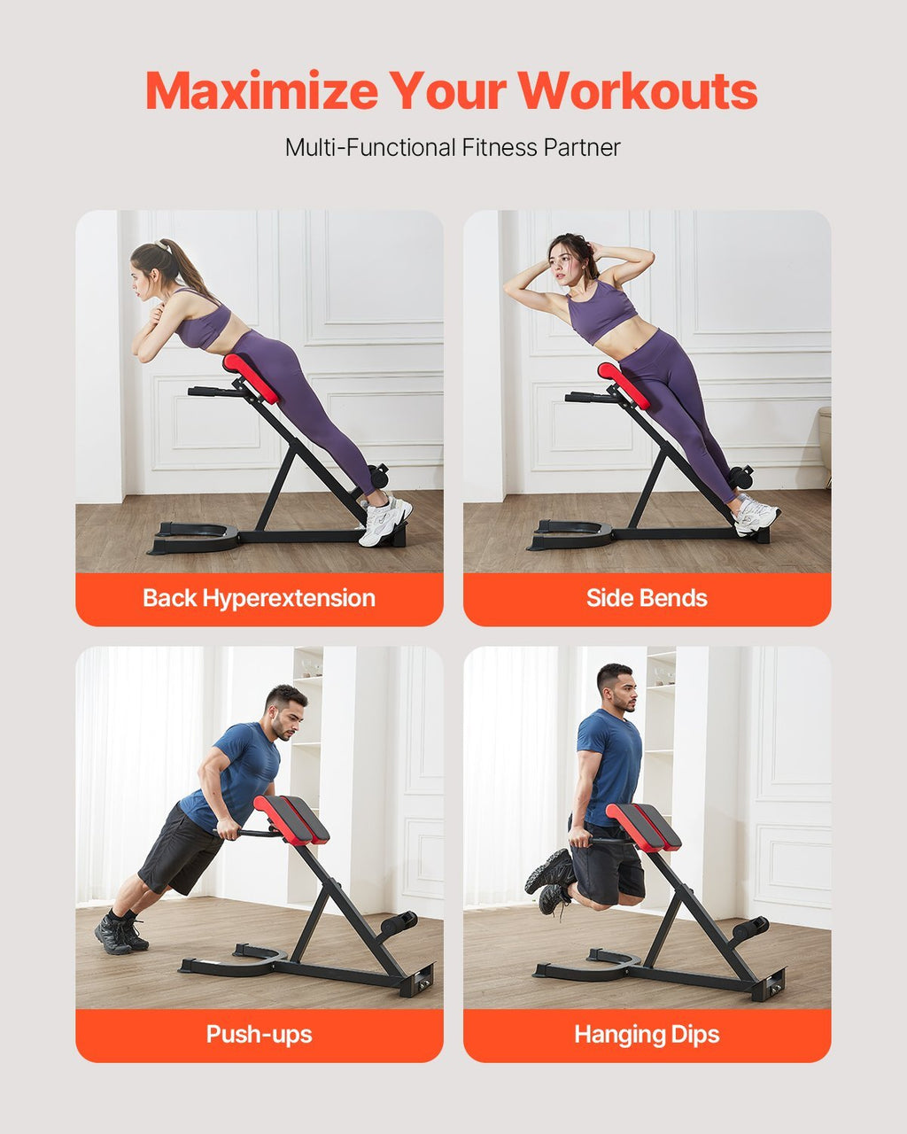 Roman Chair Hyperextension Bench, 300 lbs Adjustable Extension Machine, Multi-Function Exercise Equipment for Glute, Hamstring, Lower Back, and Ab Workout, Fitness Weight Bench for Home Gym