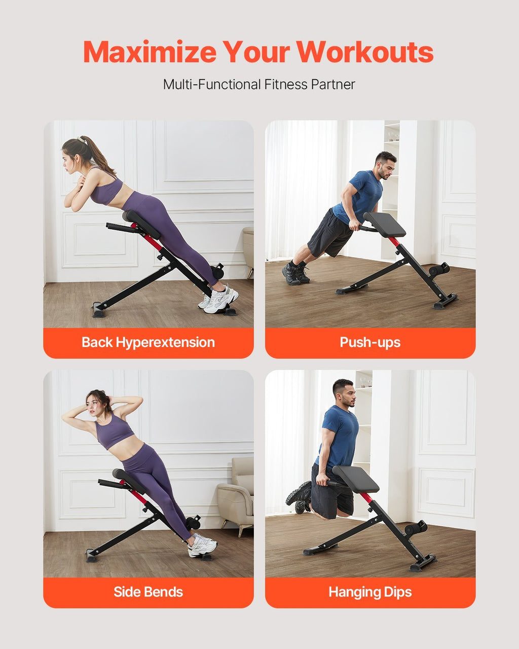 Roman Chair Hyperextension Bench, 250 lbs Adjustable & Foldable Extension Machine, Multi-Function Exercise Equipment for Glute, Hamstring, Back, and Ab Workout, Fitness Weight Bench for Home Gym
