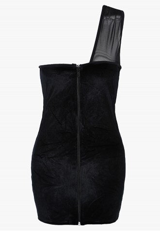 Black Velvet One Shoulder Club Dress