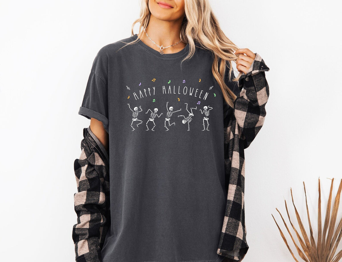 Happy Halloween Shirt Dancing Skeleton Skeletons Tshirt Stay Spooky Tee Spooky Season Fall Shirt Oversized (size up) Tshirt Comfort Colors
