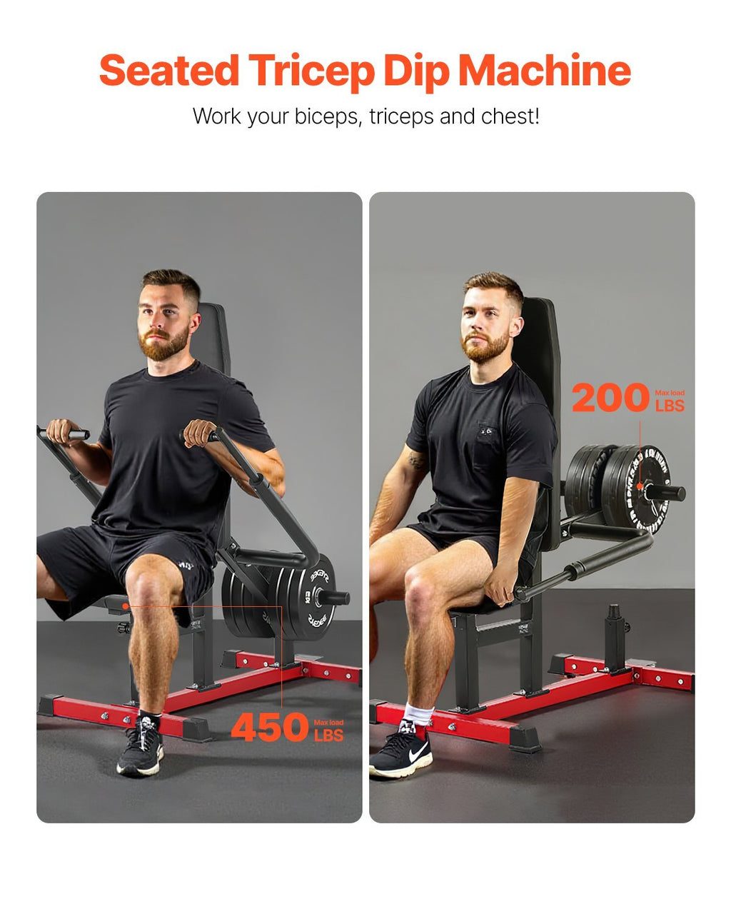 Seated Dip Machine, Tricep Bicep Press Down Machine with Cable Bar, Adjustable Seat, and Backrest,  Exercise Equipment for Chest Training, Upper Body Push Fitness Workout, Hold up to 450LBS