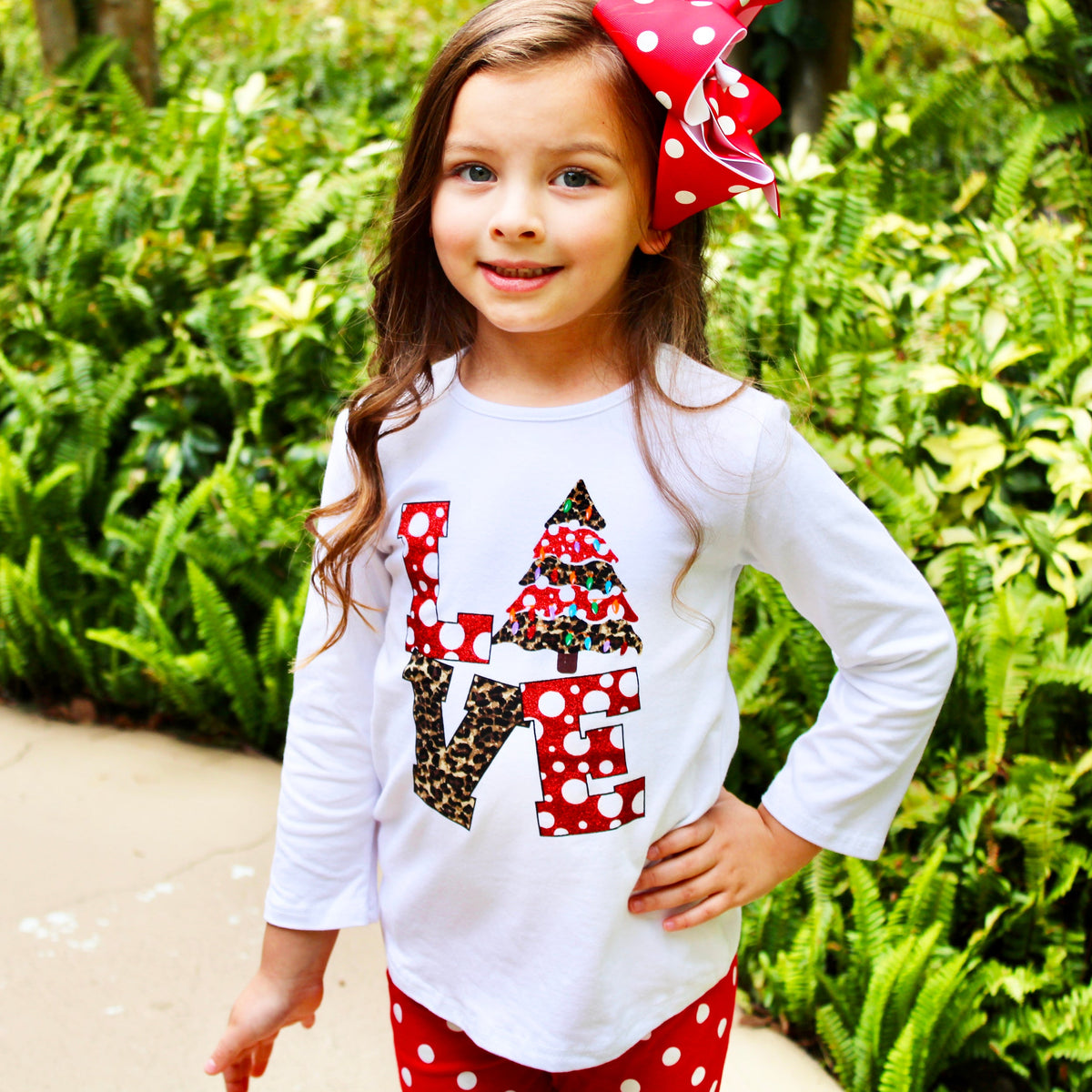 Girls LOVE Christmas Top & Red Polka Dot Ruffle Pants Set-3