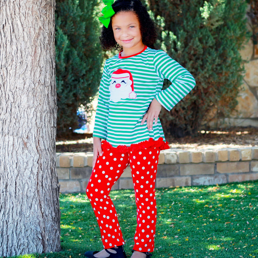 AL Limited Girls Christmas Holiday Santa Tunic Polka dot Pants Party Outfit-3