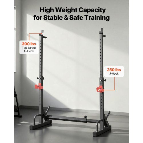 Power Cage Squat Rack, Home Gym Power Rack with Adjustable Height & Width, 550LBS Strength Training Workout Equipment with Barbell Storage Racks & J-Hooks for Bench Press, Squat, Weight Lifting