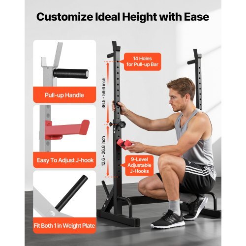 Power Cage Squat Rack, Home Gym Power Rack with Adjustable Height & Width, 550LBS Strength Training Workout Equipment with Barbell Storage Racks & J-Hooks for Bench Press, Squat, Weight Lifting