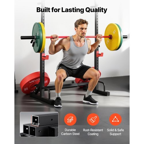 Power Cage Squat Rack, Home Gym Power Rack with Adjustable Height & Width, 550LBS Strength Training Workout Equipment with Barbell Storage Racks & J-Hooks for Bench Press, Squat, Weight Lifting