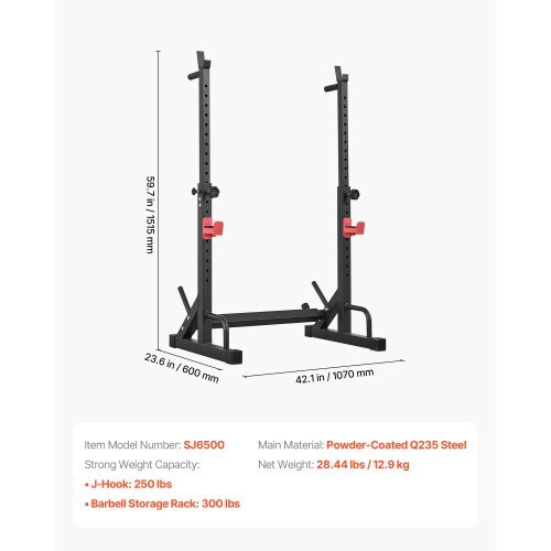 Power Cage Squat Rack, Home Gym Power Rack with Adjustable Height & Width, 550LBS Strength Training Workout Equipment with Barbell Storage Racks & J-Hooks for Bench Press, Squat, Weight Lifting