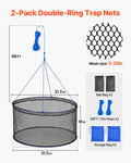 Foldable Fishing Net, Landing Fishing Pier Nets, Portable Drop Net for Pulling up Fish, Durable and Fish-friendly, with Rope and Storage Bag, for Minnows, Crawfish, Shrimp, Crab