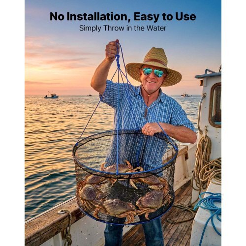 Foldable Fishing Net, Landing Fishing Pier Nets, Portable Drop Net for Pulling up Fish, Durable and Fish-friendly, with Rope and Storage Bag, for Minnows, Crawfish, Shrimp, Crab
