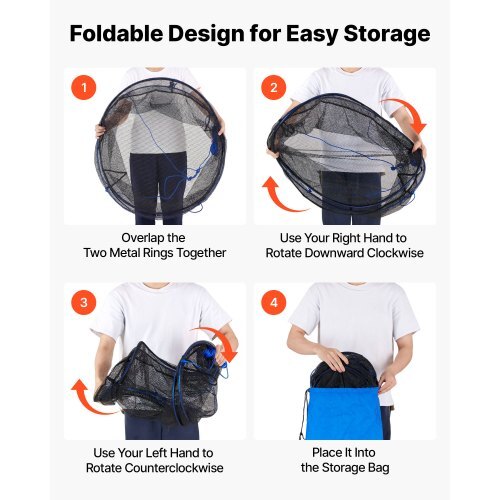 Foldable Fishing Net, Landing Fishing Pier Nets, Portable Drop Net for Pulling up Fish, Durable and Fish-friendly, with Rope and Storage Bag, for Minnows, Crawfish, Shrimp, Crab